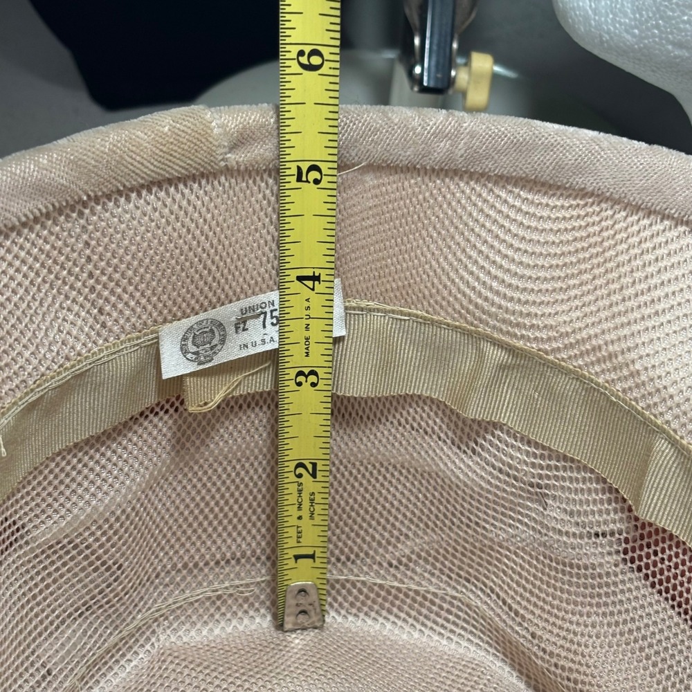 VTG Bucket Hat Cream Union Made Birdcage Veil Copper Satin Ribbon Band - Picture 14 of 15